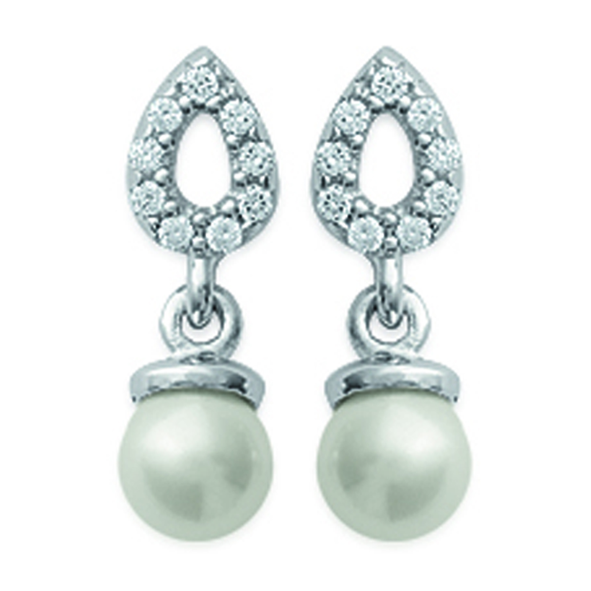 Boucles Argent \'Catherine\' Blanc argenté (rhodié) - 5x17 mm - [I5396]