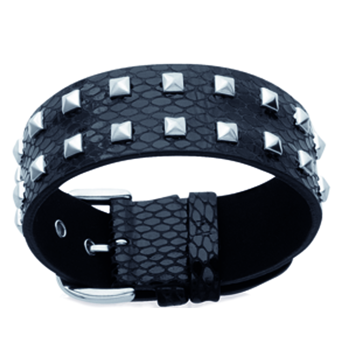 Bracelet tendance \'Tony\' en acier et cuir façon python - 2 cm - [I5397]