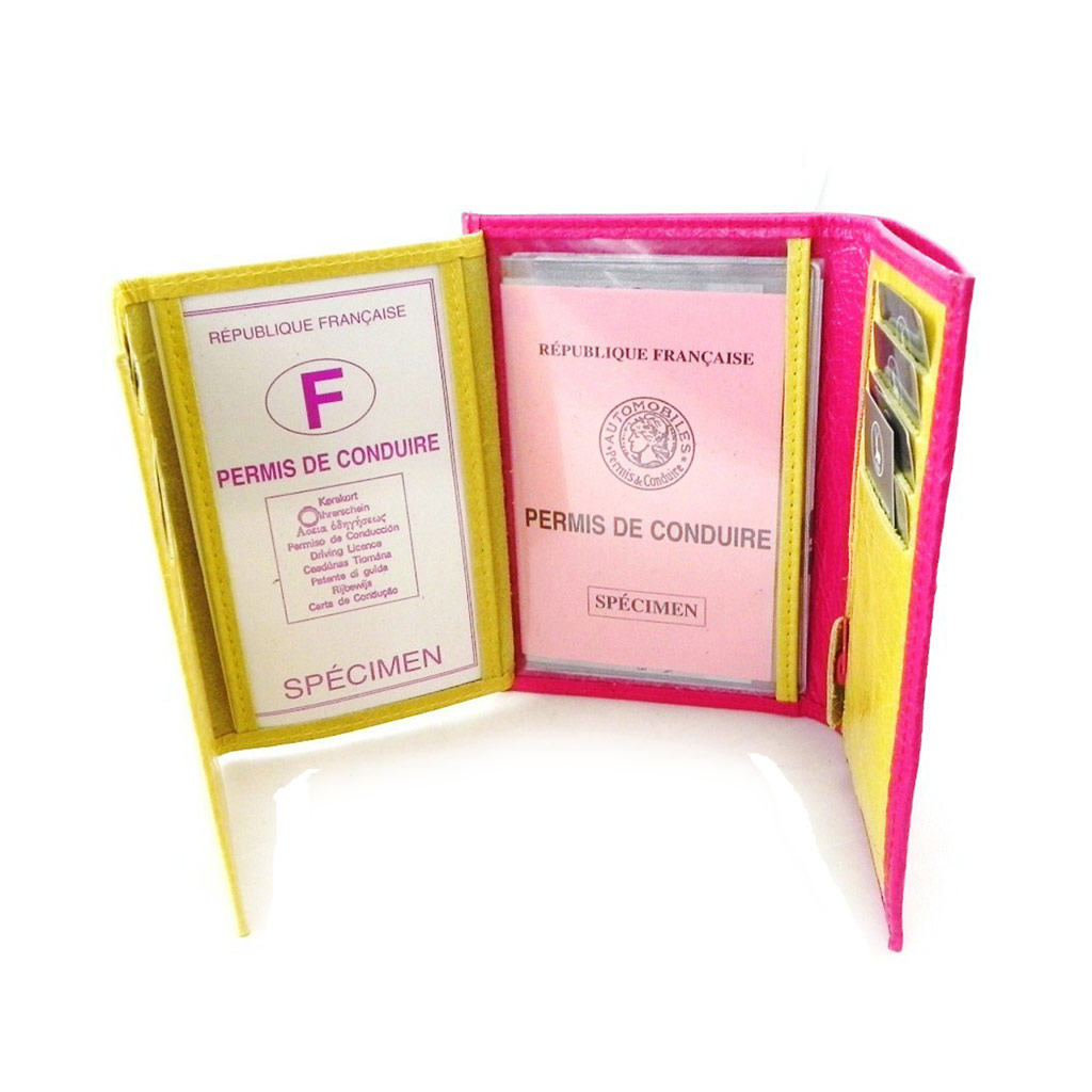 Portefeuille Cuir \'Frandi\' fuschia anis vernis (3 volets) - [I7743]