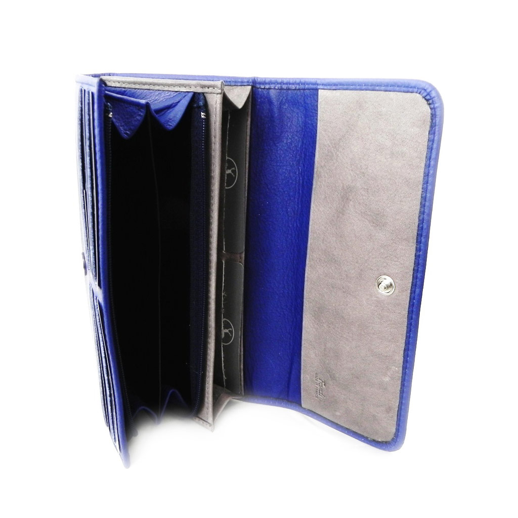Grand porte-monnaie Cuir \'Frandi\' bleu gris sauvage - [I8026]