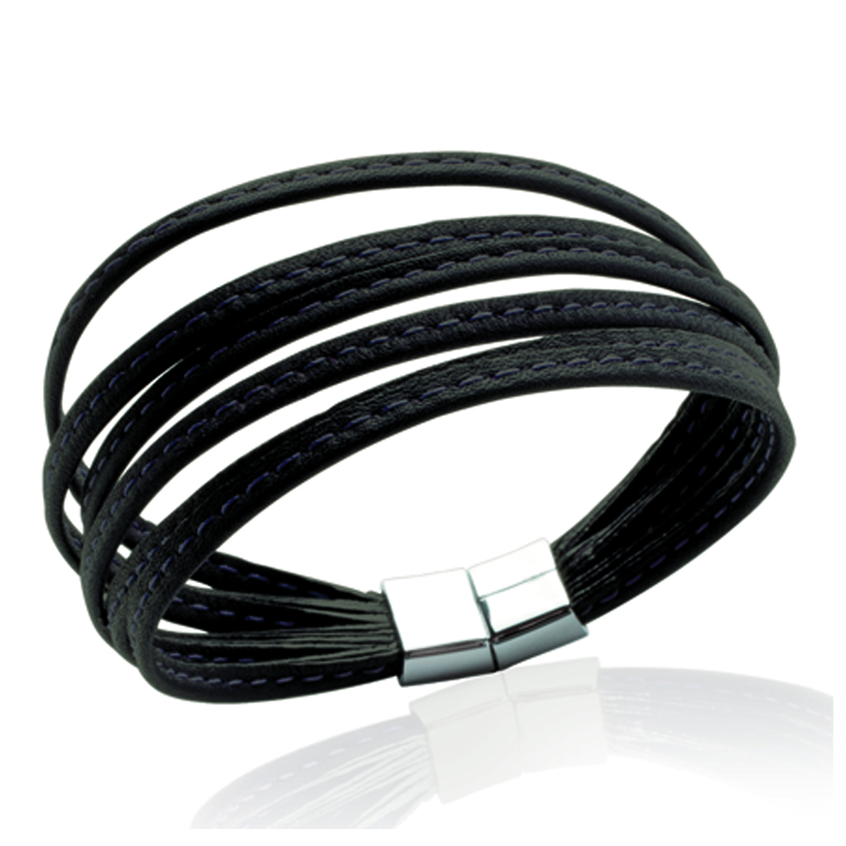 Bracelet acier mixte \'Peaceful\' noir / acier - 6 rangs 3 mm - [I8062]