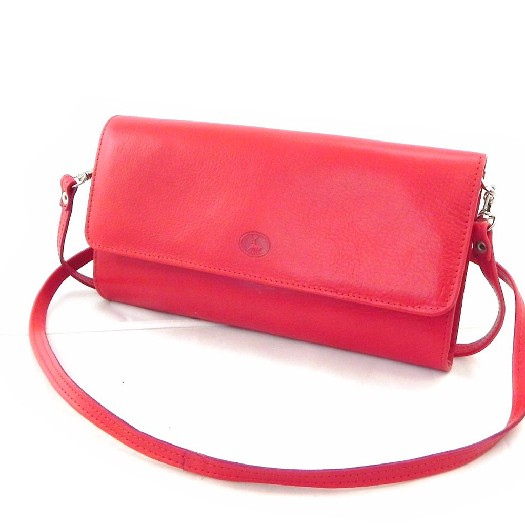 Sac pochette cuir \'Frandi\' rouge dakota (2 soufflets) - [I8382]