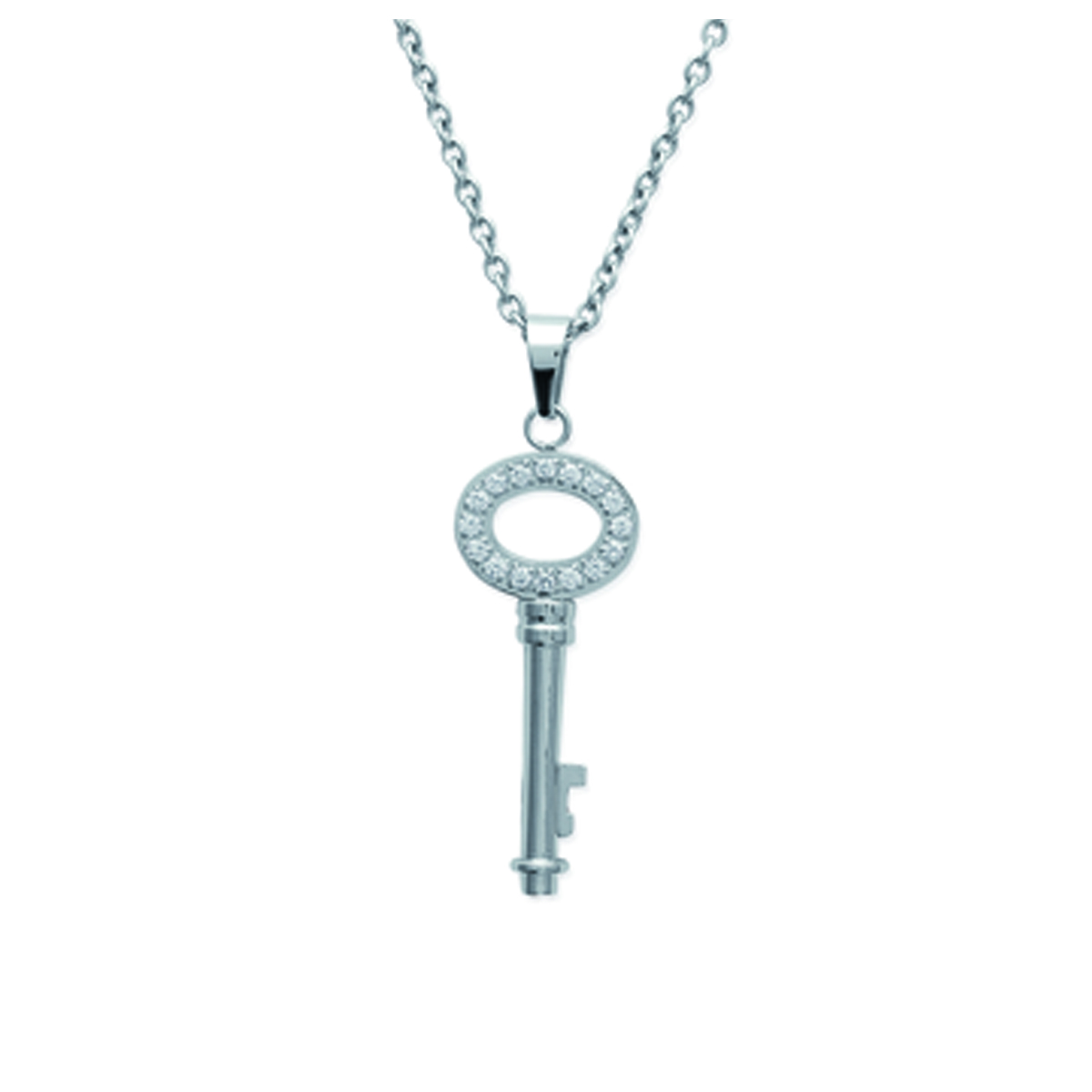 Collier acier \'Clé des Possibles\' blanc argenté - 40x15 mm - [I9100]