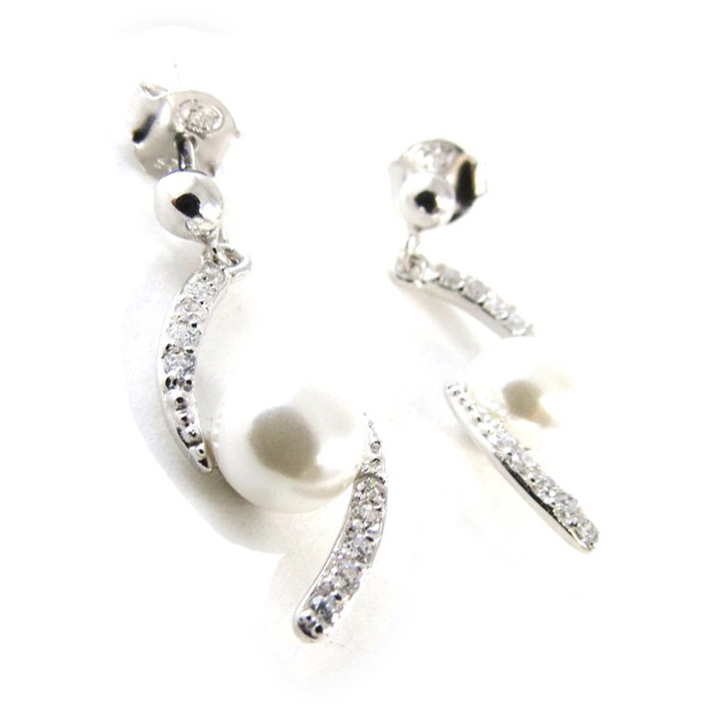 Boucles Argent \'Sissi\' blanc argenté (rhodié) - 25x10 mm - [I9852]
