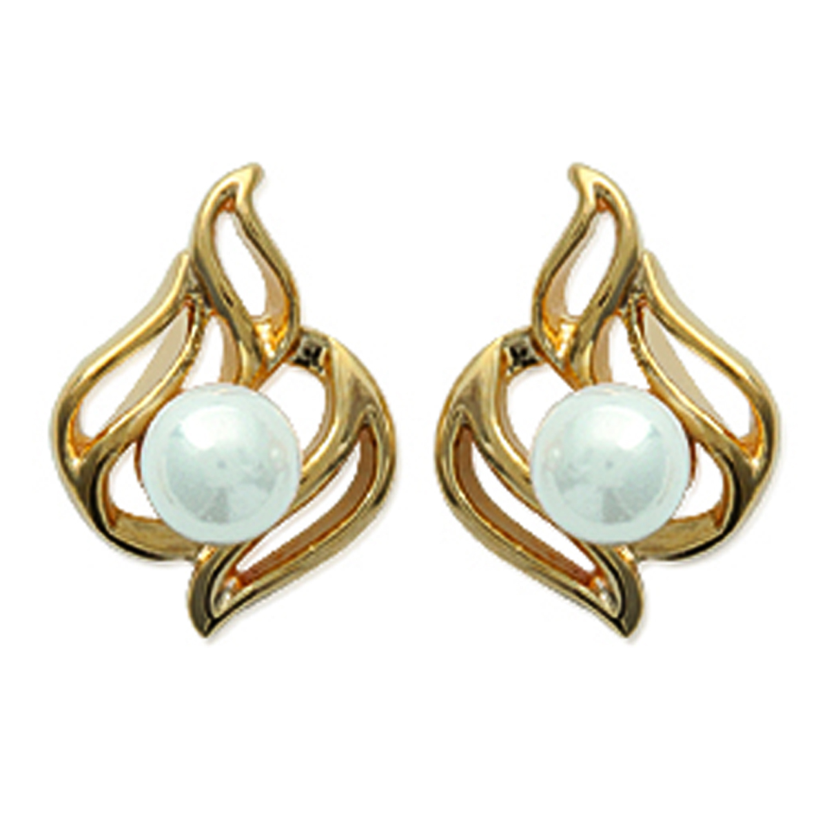 Boucles Plaqué Or \'Catherine\' blanc doré - 13x10 mm - [J0068]