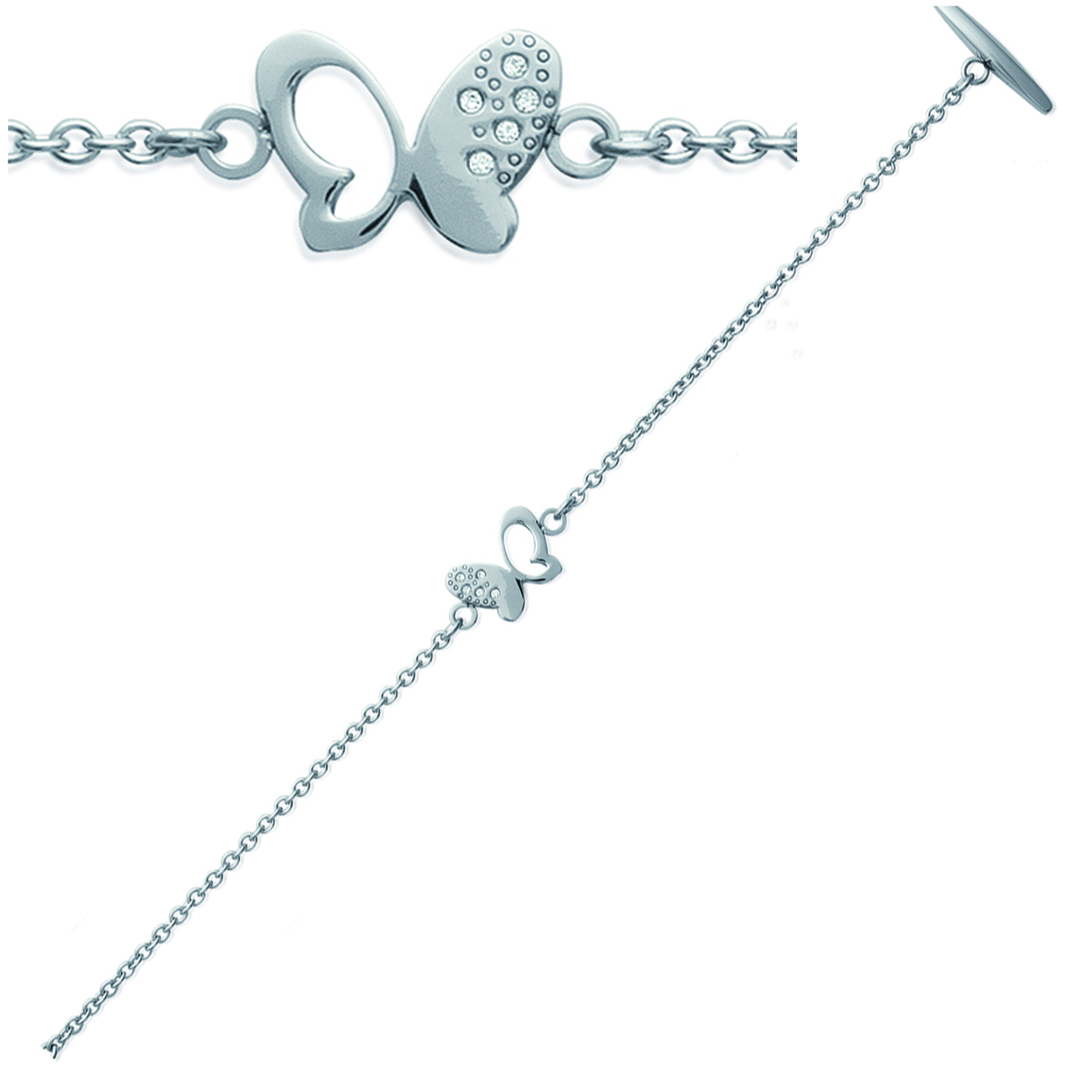 Bracelet Acier \'Papillons\' argenté - 14x15 mm - [J0090]