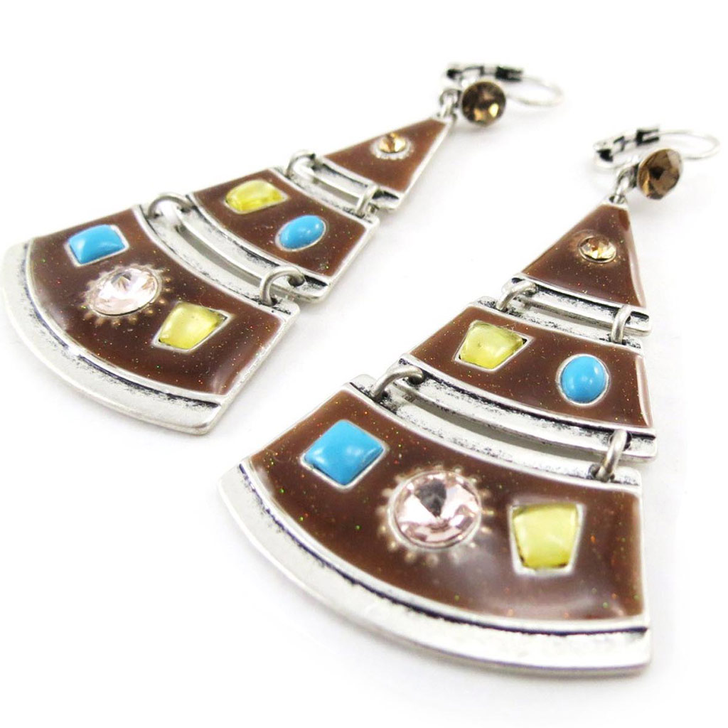 Dormeuses Créateur \'Anamaya\' marron turquoise - [J2783]
