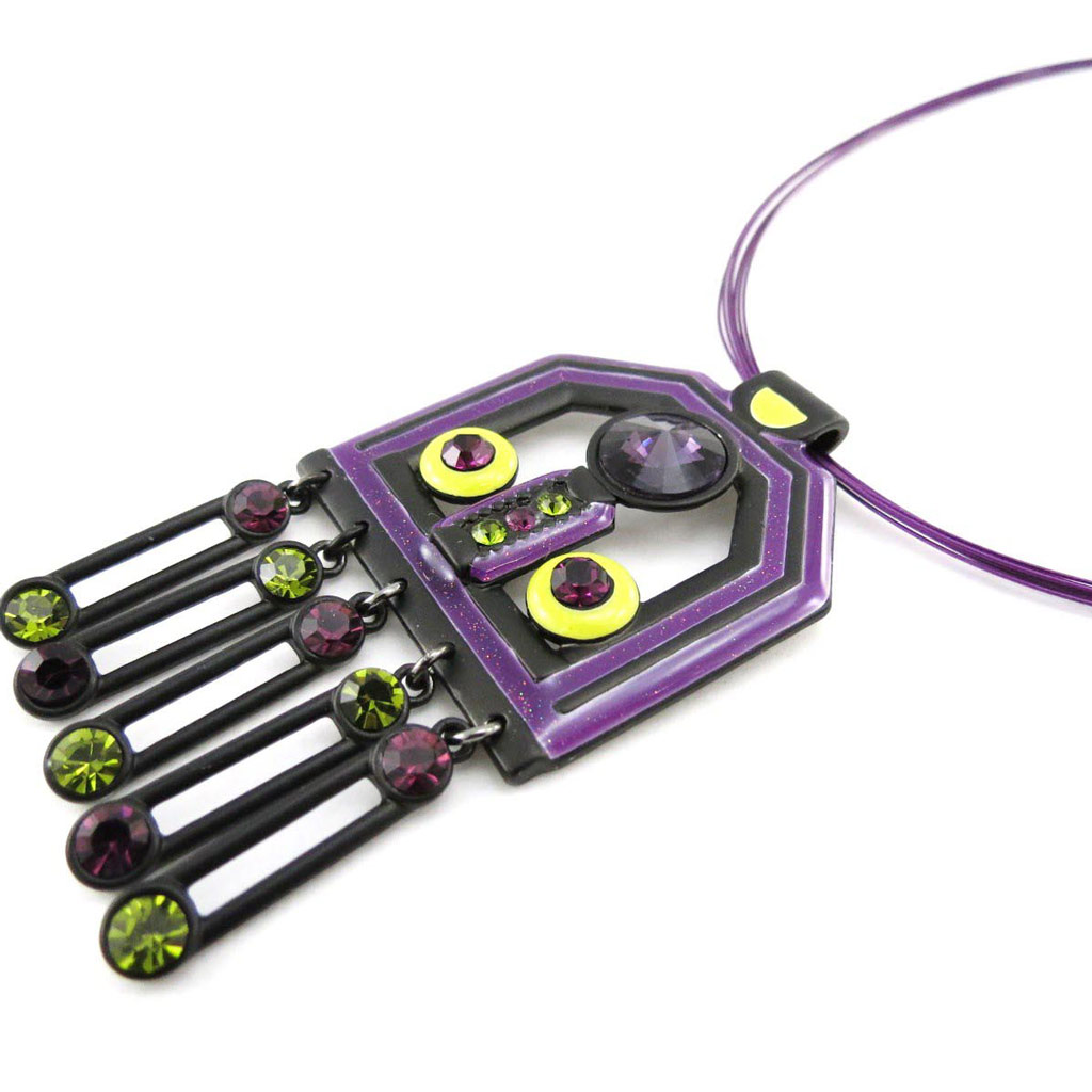 Collier Créateur \'Anamaya\' violet vert - [J2808]