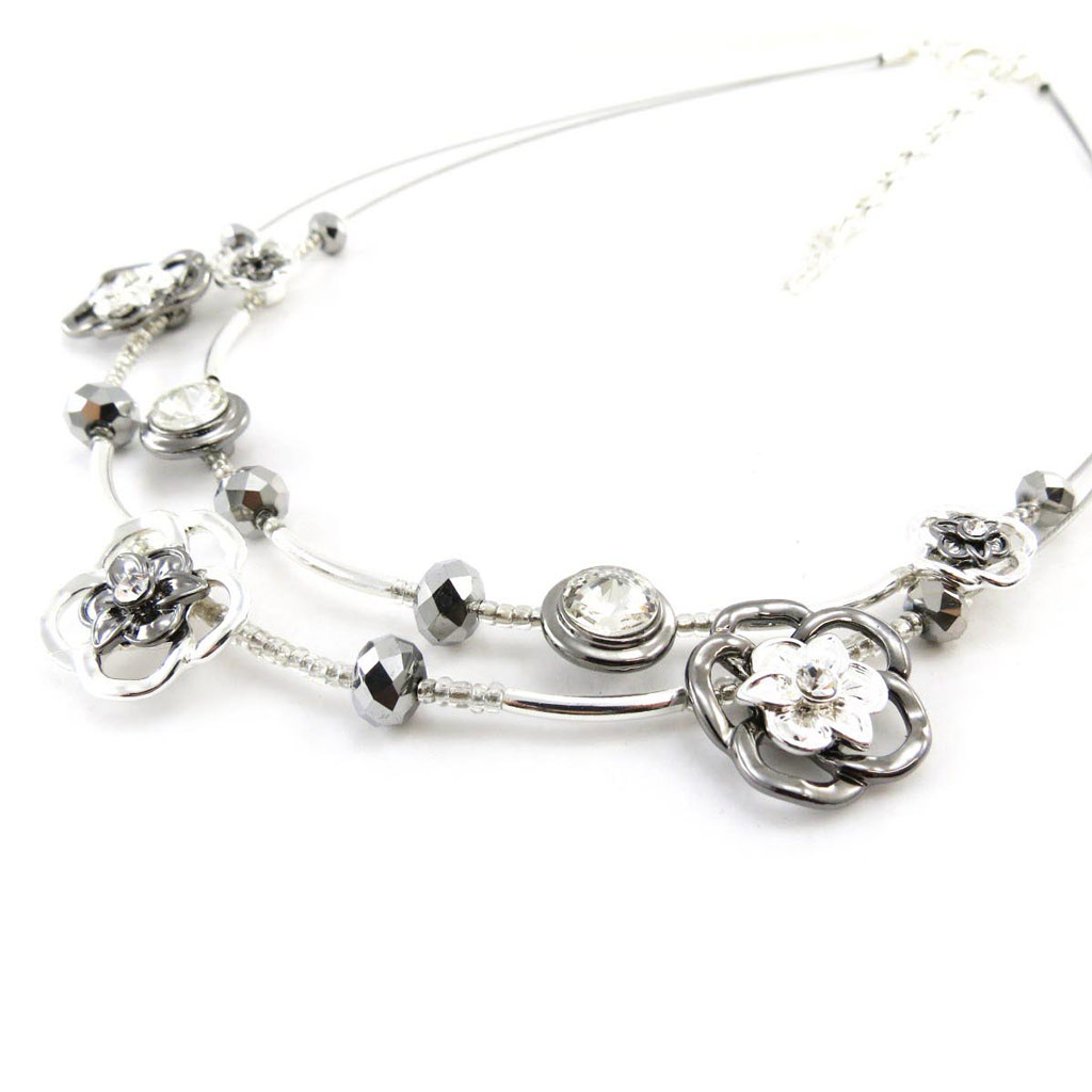 Collier Créateur \'Flora\' argenté - [J2817]