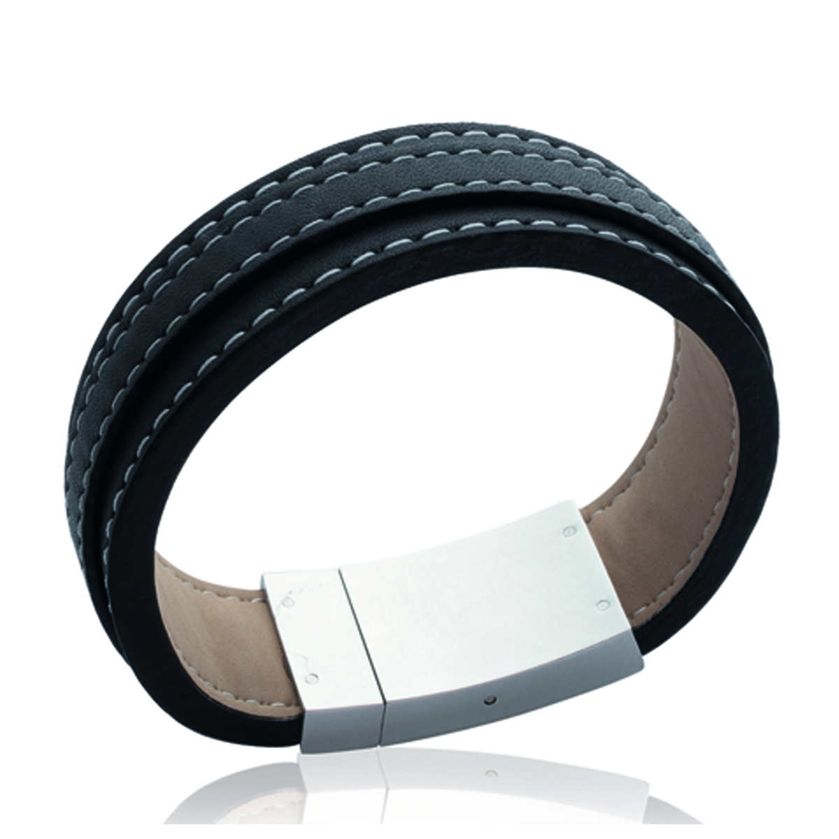 Bracelet acier \'Peaceful\' noir argenté - 18 mm - [J3062]