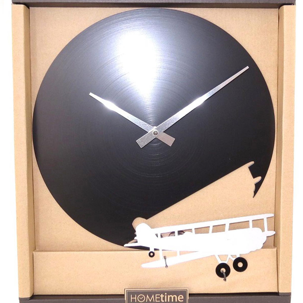 Horloge Murale \'Vintage Locomotion\' avion noir chrome - [J3277]