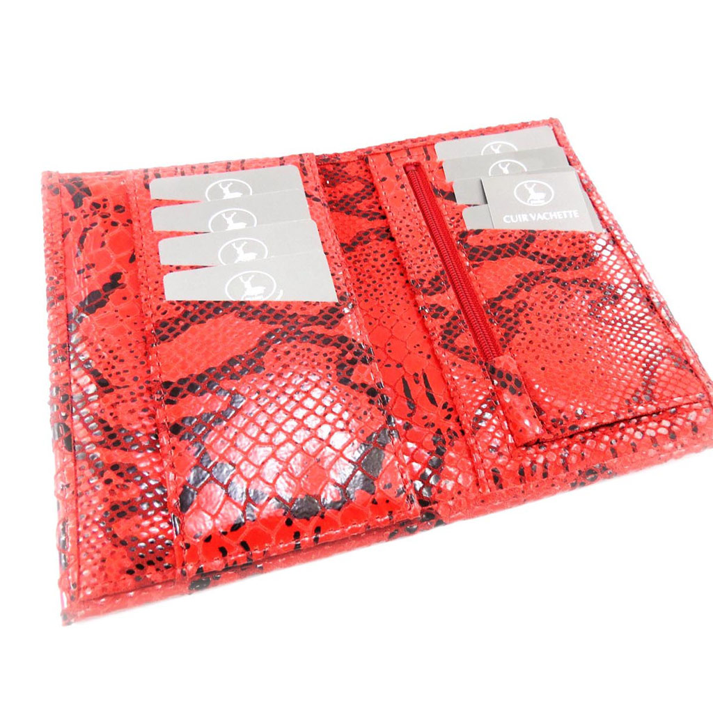 Portefeuille Cuir \'Frandi\' rouge (motif python) - [J3975]