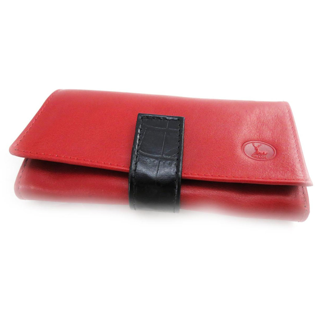 Grand porte-monnaie Cuir \'Frandi\' rouge noir (york / croco) - [J4306]