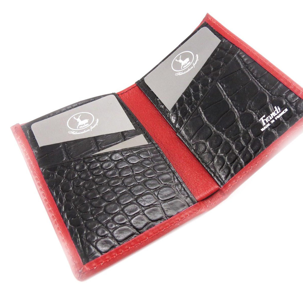 Porte-cartes Cuir \'Frandi\' rouge noir (york / croco) - [J4312]