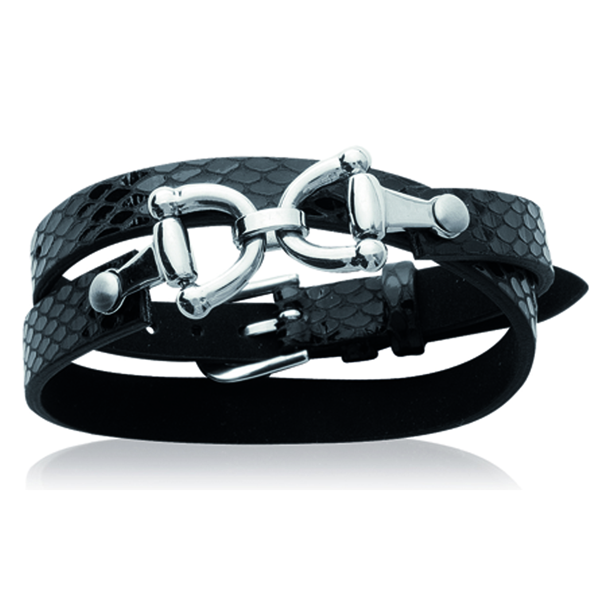 Bracelet mixte \'Equitation\' noir / acier - 7 mm - [J5427]