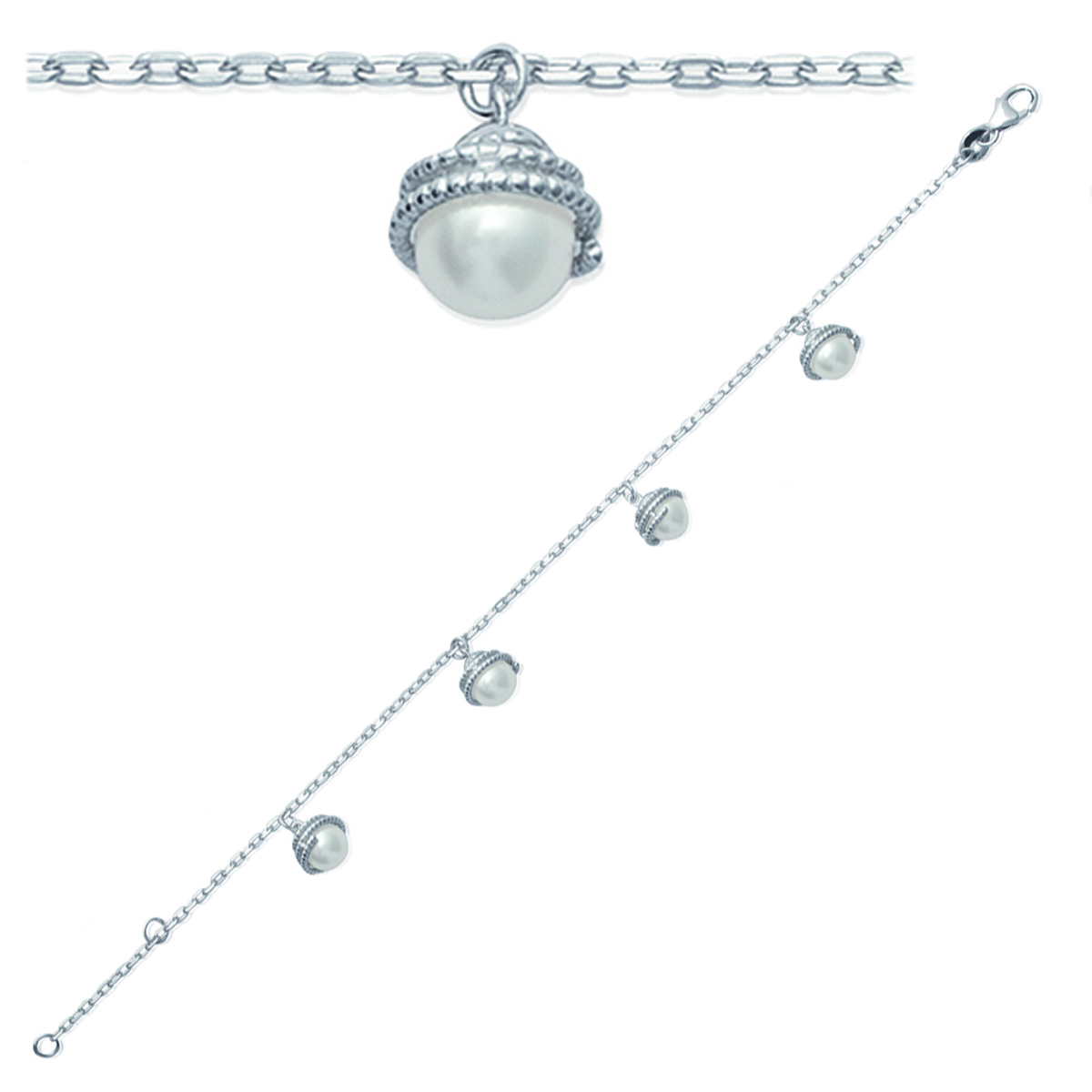 Bracelet Argent \'Sissi\' blanc argenté - perles 6 mm - [J9376]