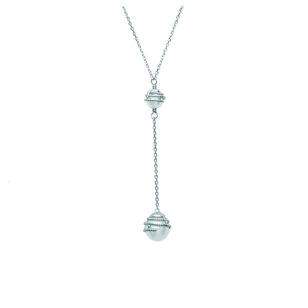 Collier Argent \'Sissi\' Blanc argenté - perles 6 et 9 mm - [J9378]