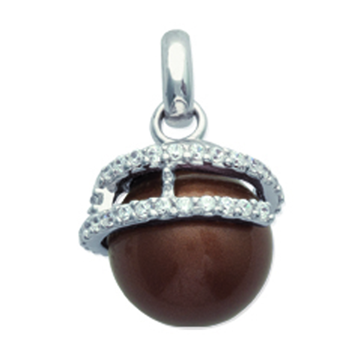 Pendentif Argent \'Sissi\' marron blanc argenté (rhodié) - perle 8 mm - [J9385]