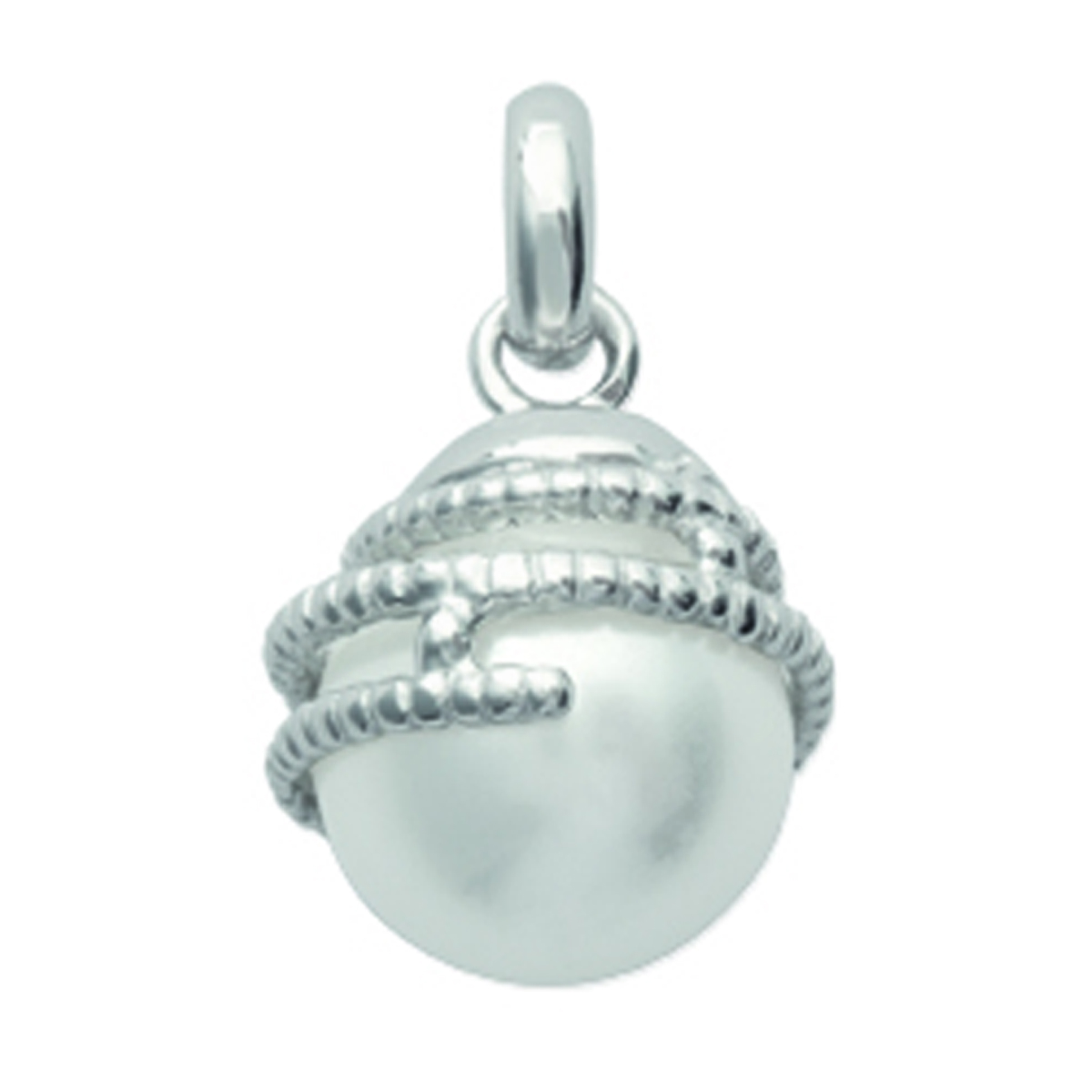 Pendentif Argent \'Sissi\' blanc argenté (rhodié) - perle 9 mm - [J9405]