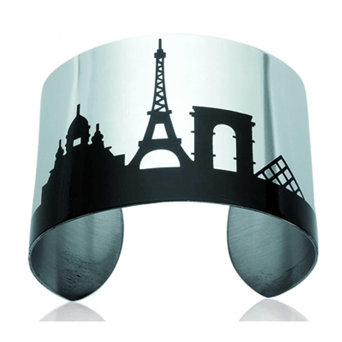 Bracelet Acier \'Paris\' noir argenté - 62 mm 42 mm - [K2408]