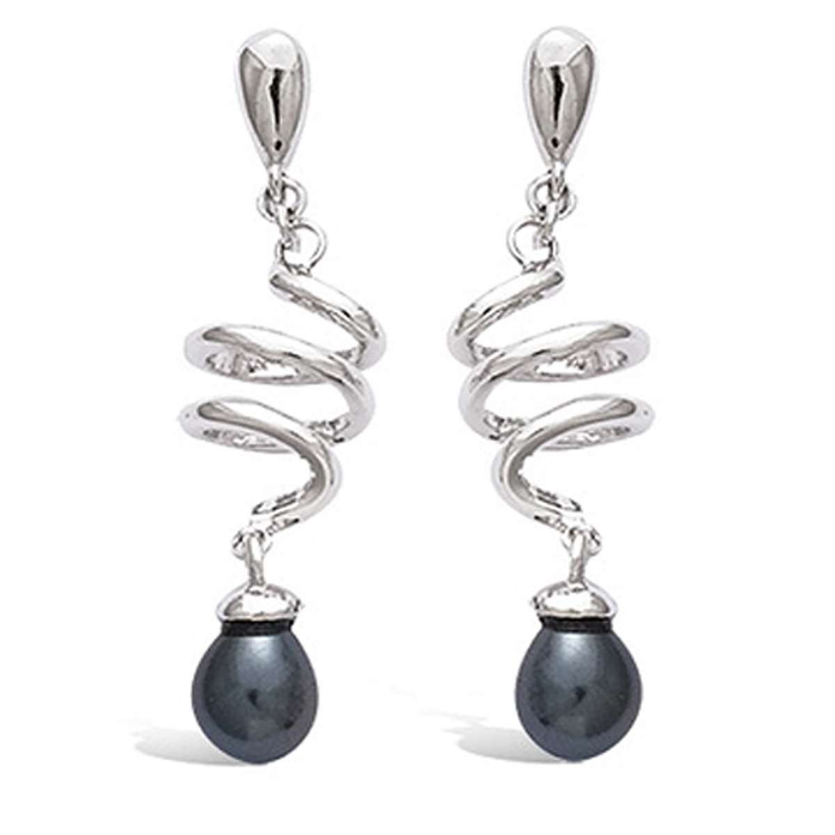 Boucles Argent \'Perla\' gris argenté (rhodié) - 30x5 mm - [K2576]