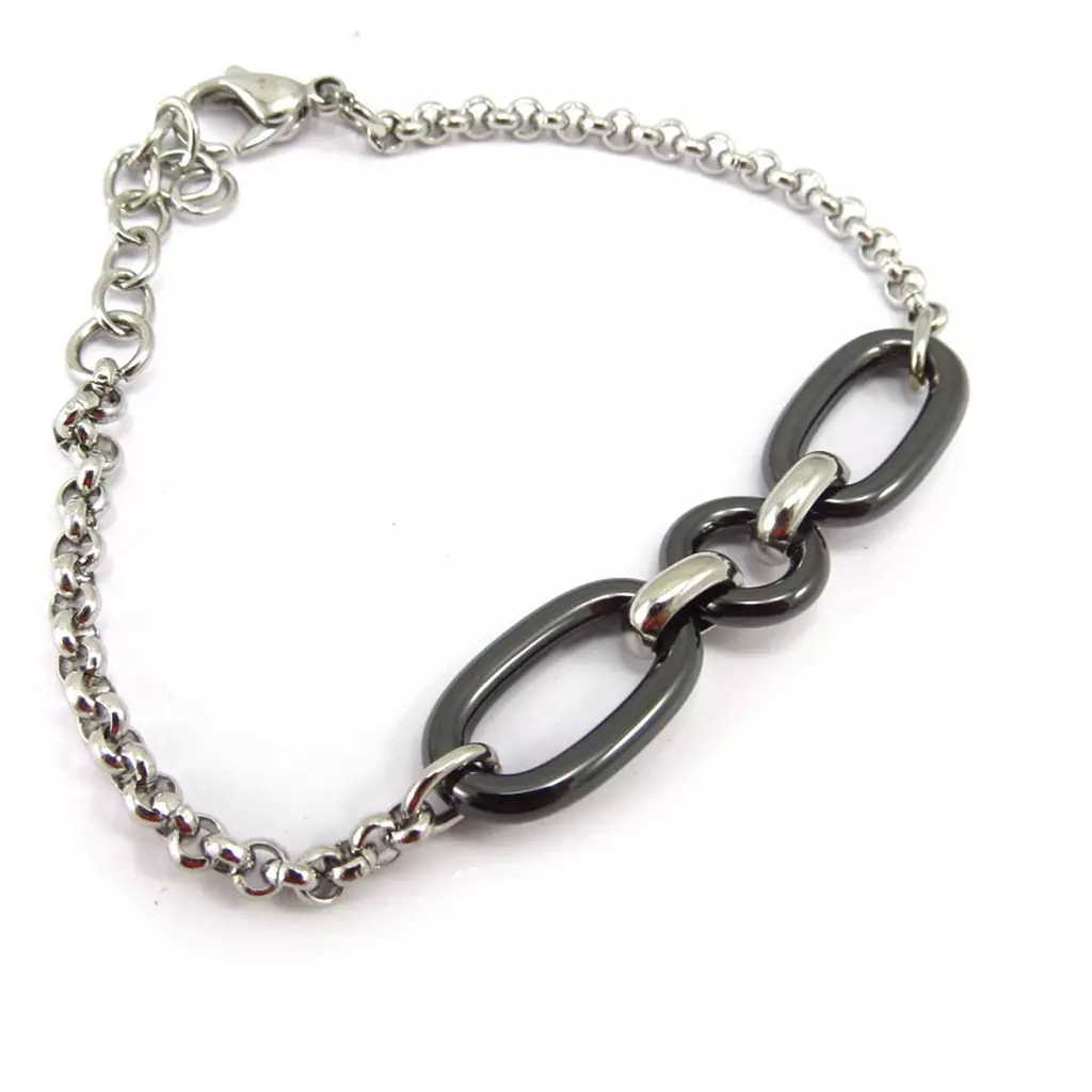 les trésors de lily Bracelet acier 'Chorégraphie' céramique noir [K4770]