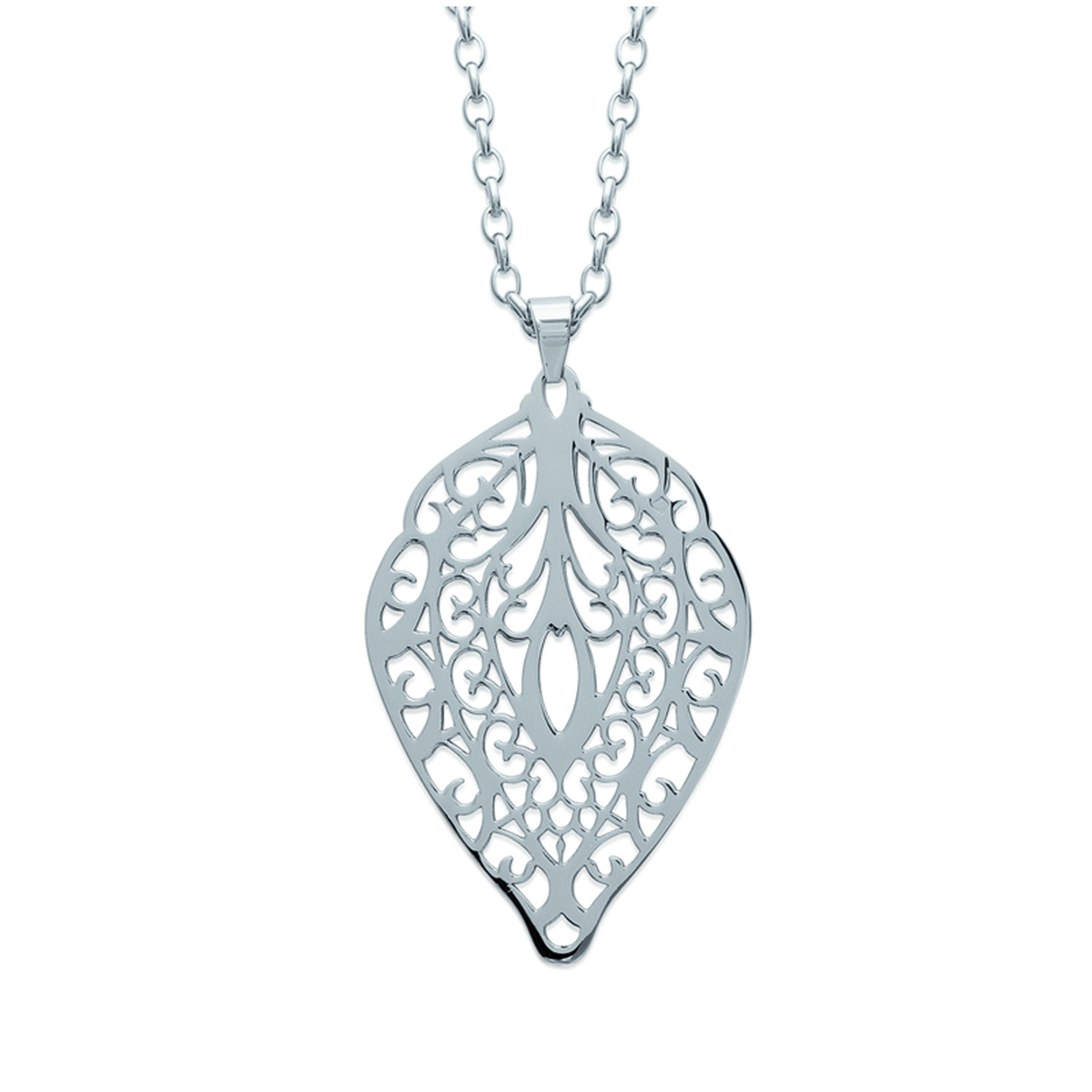Collier sautoir acier \'Carmen\' argenté - 65x40 mm - [K5234]