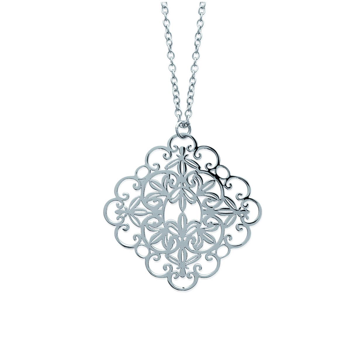Collier sautoir acier \'Carmen\' argenté - 50x50 mm - [K5237]