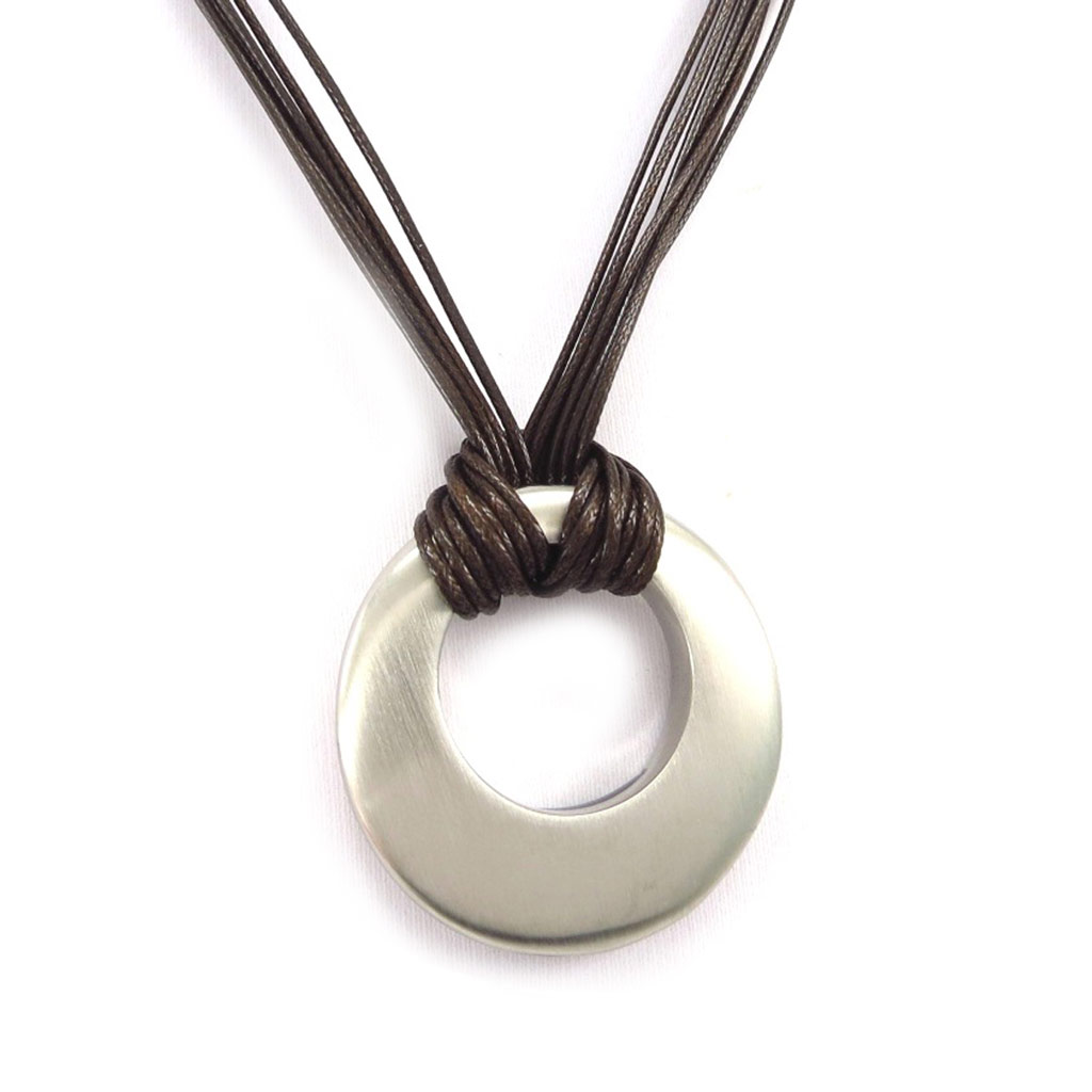 Collier acier \'Chorégraphie\' marron argenté brossé - 4 cm - [K5801]