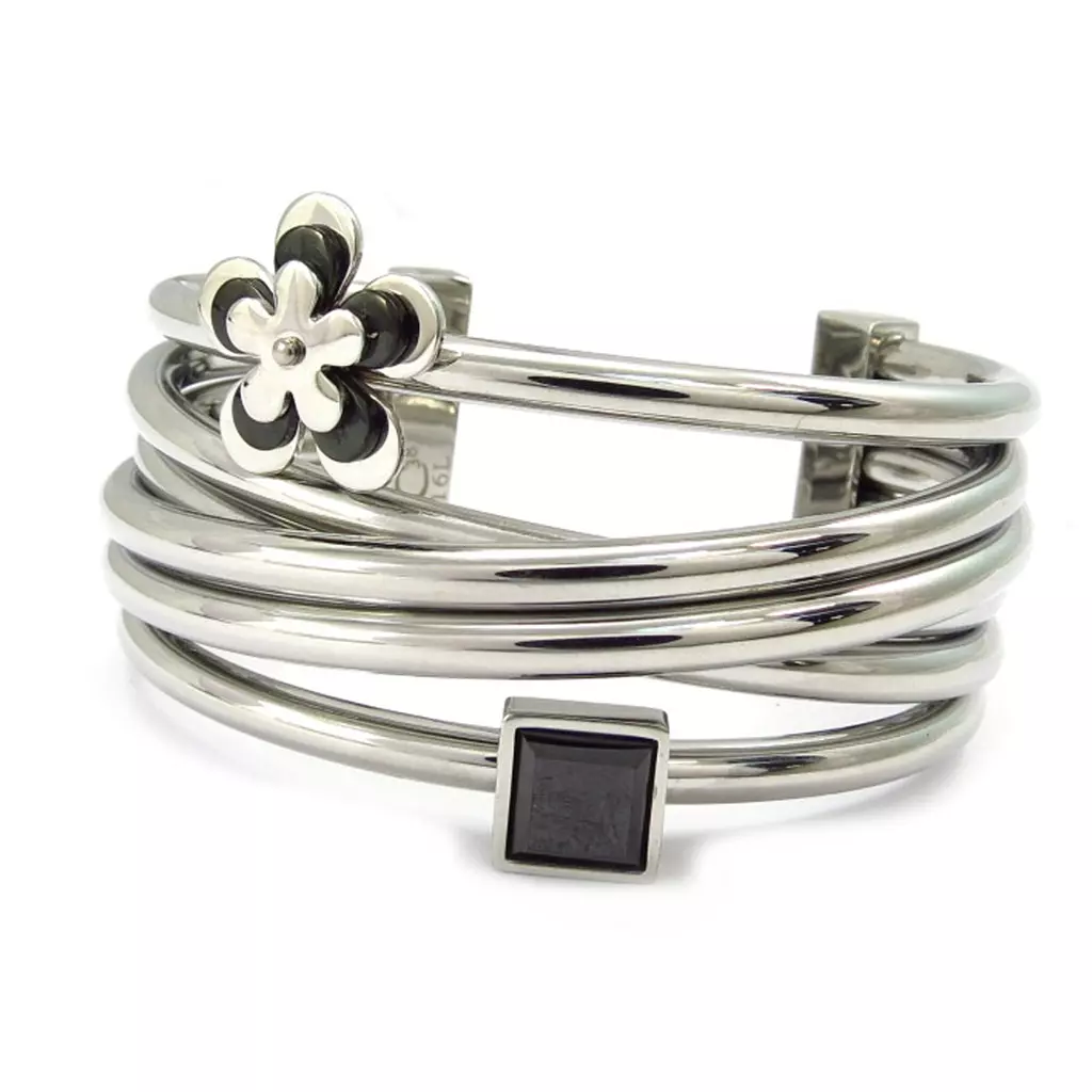 les trésors de lily Bracelet acier 'Calypso' noir argenté (fleur) [K6008]