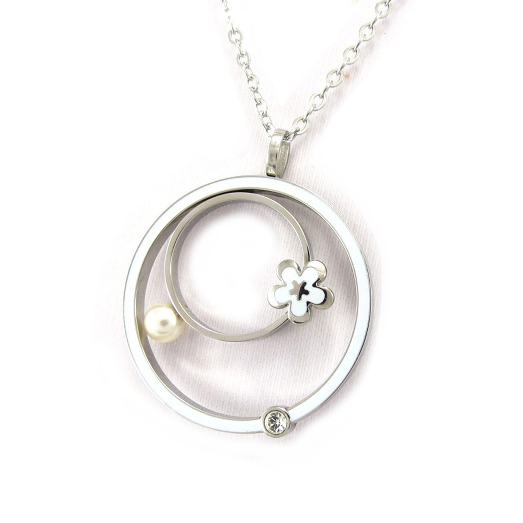 Collier acier \'Calypso\' blanc (fleur) - [K6014]