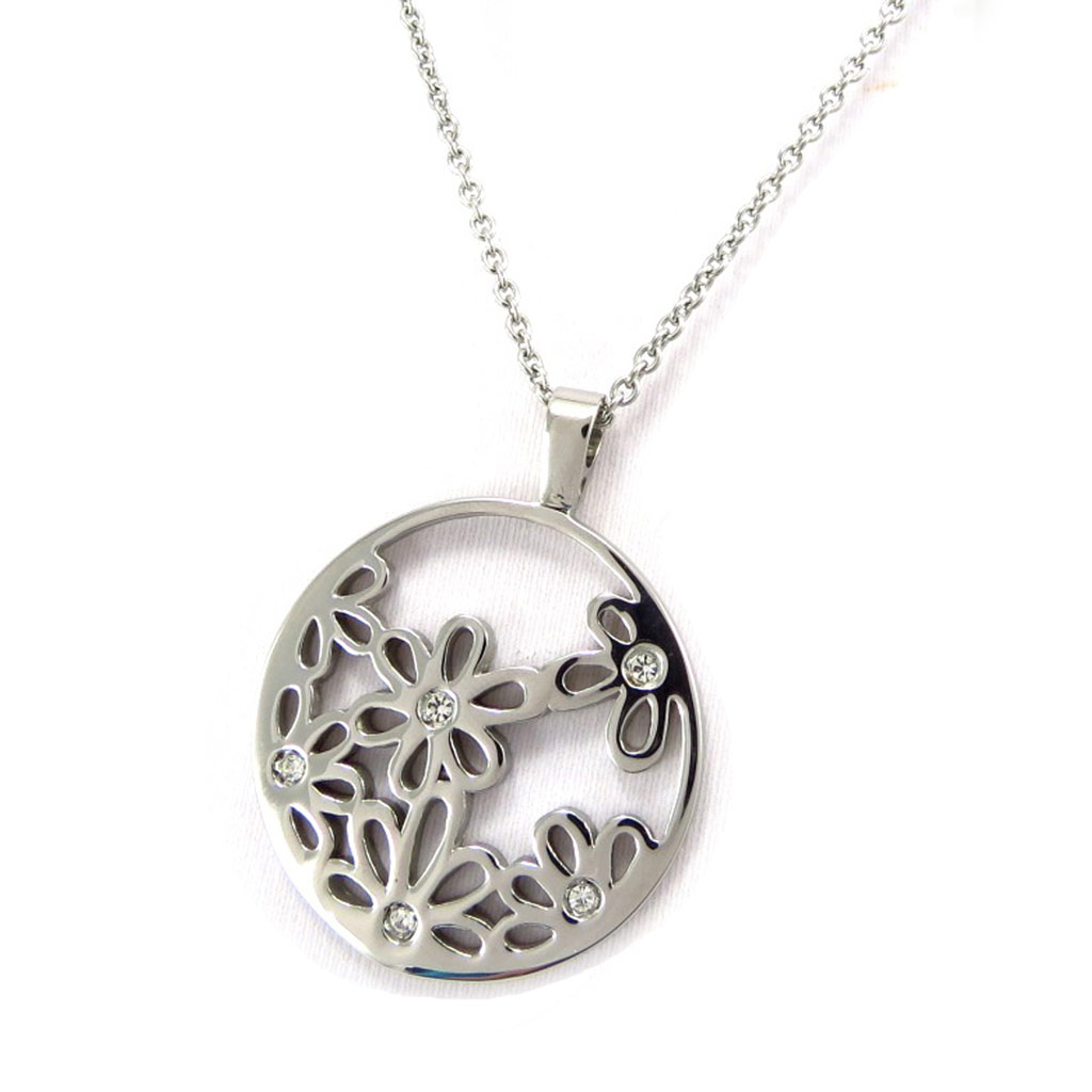 Collier acier \'Calypso\' argenté (fleur) - [K6024]