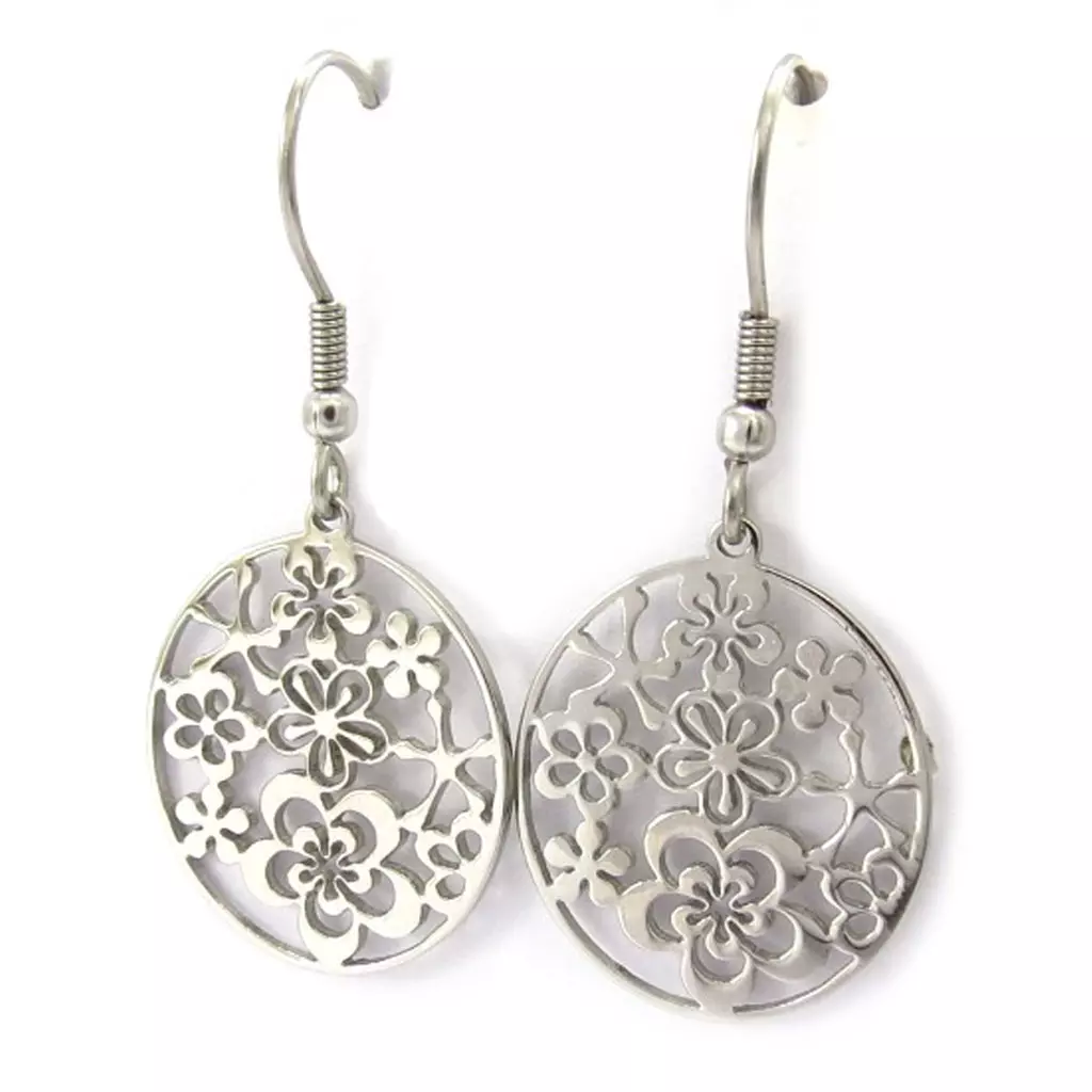 les trésors de lily Boucles acier 'Flora' argenté [K6025]