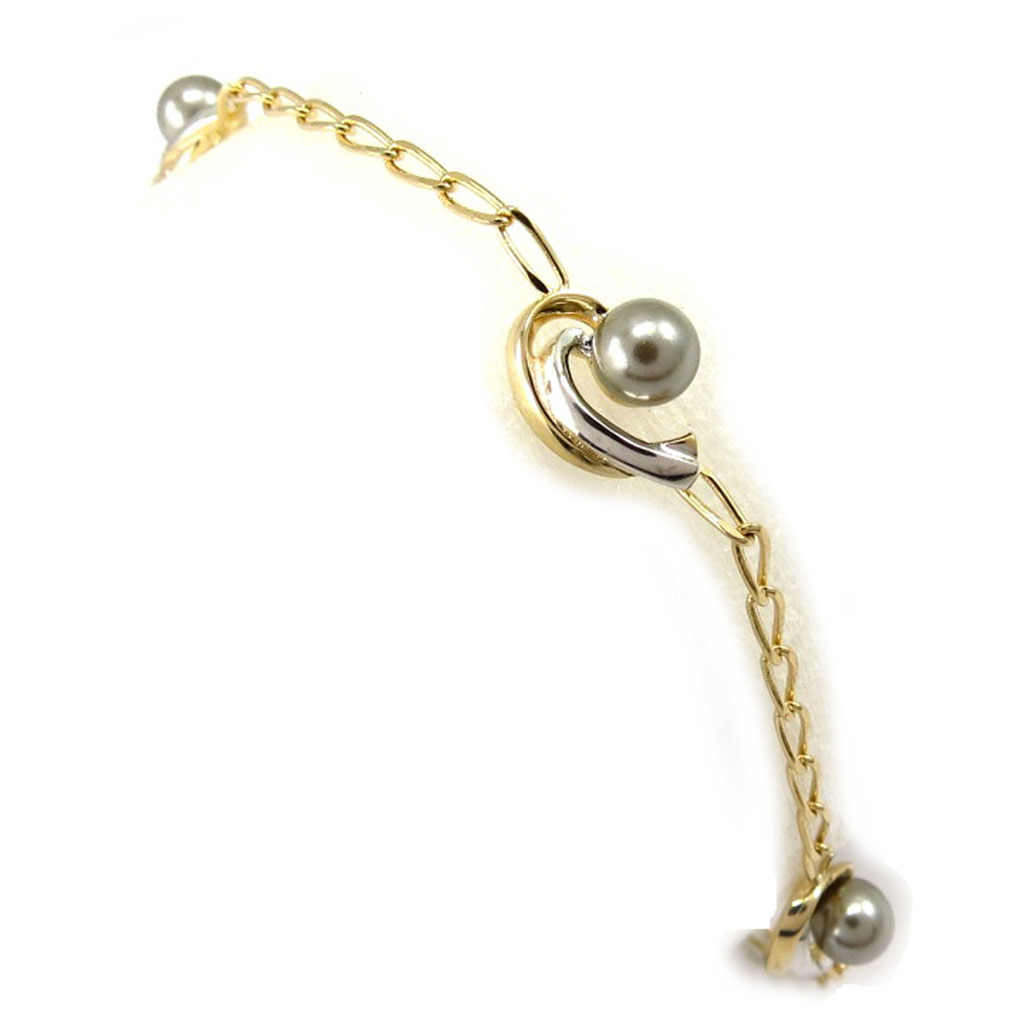 Bracelet plaqué or \'Pearl Beauty\' gris  - [K6383]