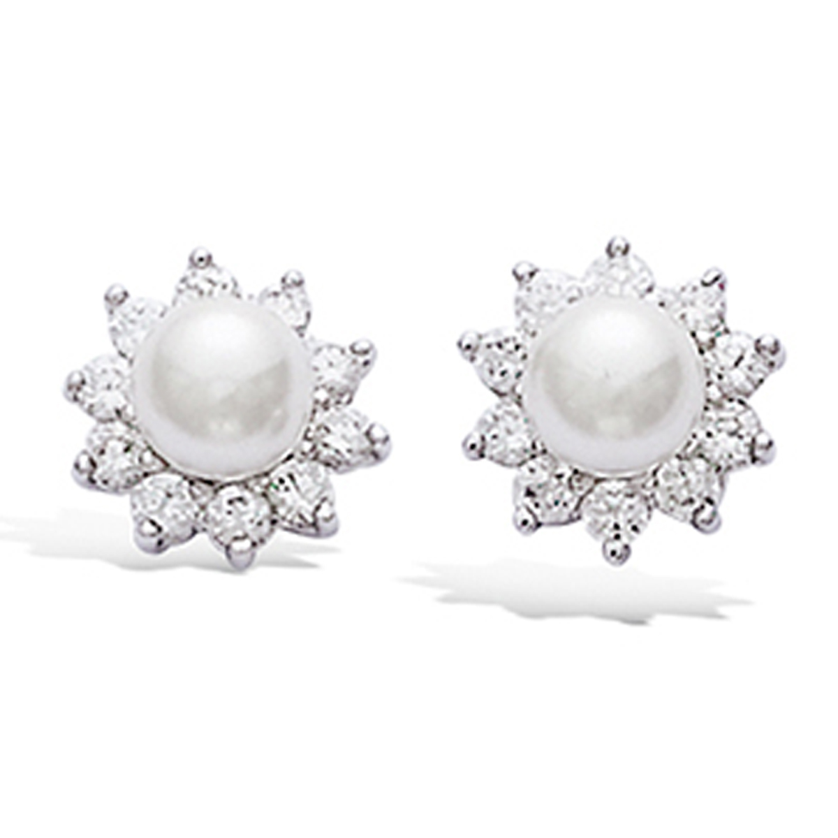 Boucles Argent \'Sissi\' blanc argenté (rhodié) - 10 mm - [K7176]