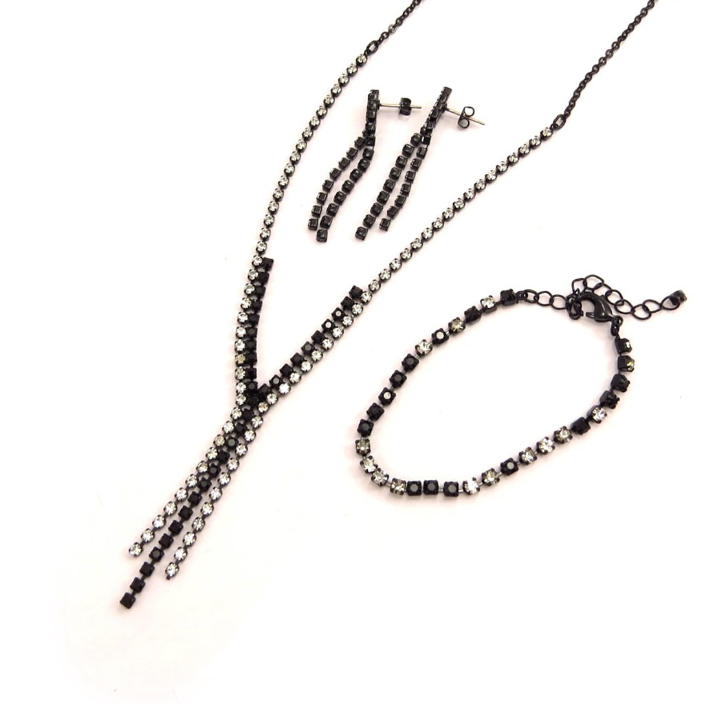 Parure créateur \'Sissi\' gris noir (3 pièces) - [K7245]
