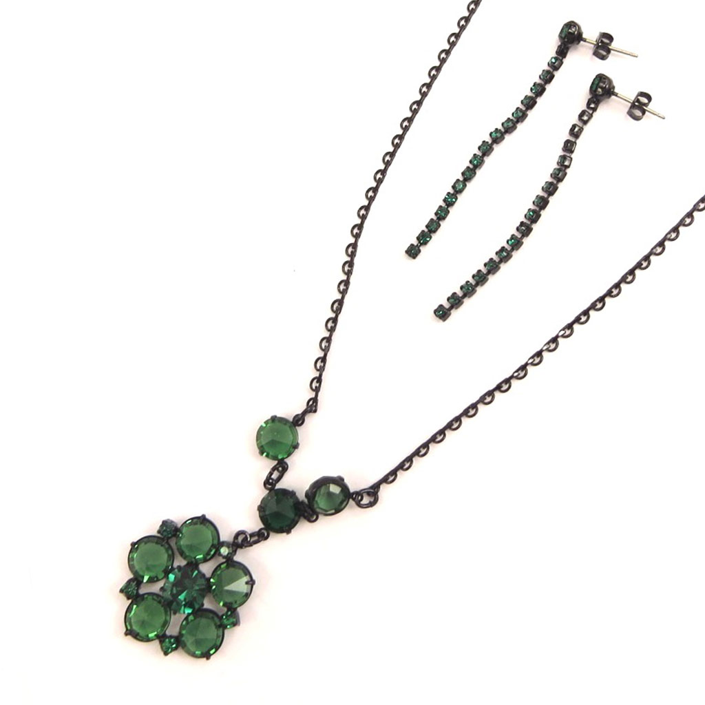 Parure créateur \'Sissi\' vert noir - [K7251]