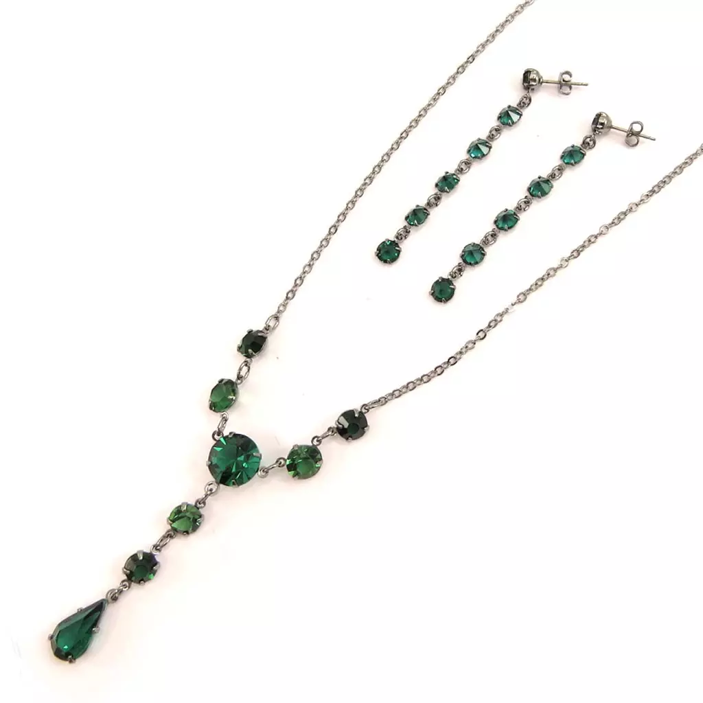 les trésors de lily Parure créateur 'Sissi' vert noir [K7254]
