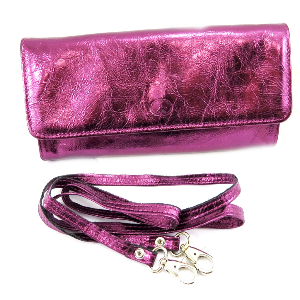 Sac pochette cuir \'Frandi\' aubergine (2 soufflets) - [K9863]