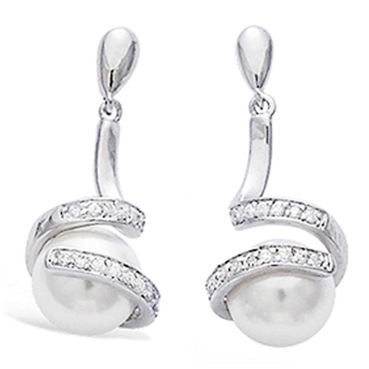 Boucles Argent \'Sissi\' ivoire argenté (rhodié) - 27x10 mm - [L0746]