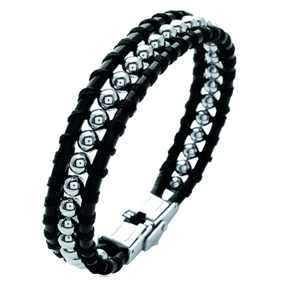 Bracelet acier \'Peaceful\' noir argenté - 19 cm 12 mm - [L0772]