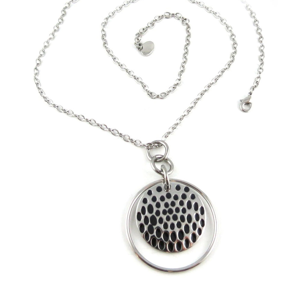 Collier sautoir acier \'Calypso\' noir argenté - [L1920]
