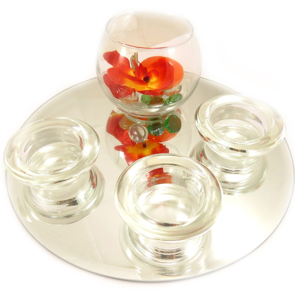 Plateau bougies flottantes \'Belle de Soie\' miroir (orange) - 25x9 cm - [L4085]