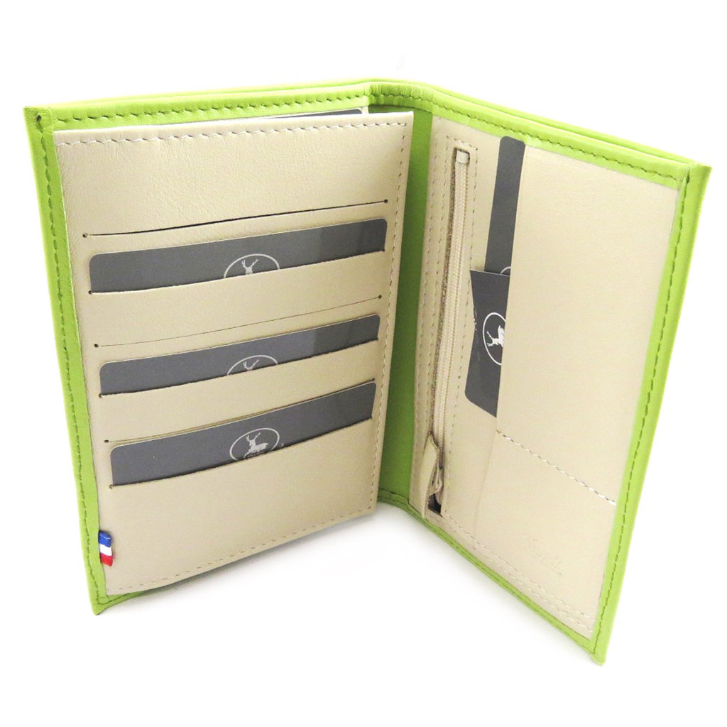 Portefeuille Cuir \'Frandi\' vert pistache beige (cartes +) - [L4438]