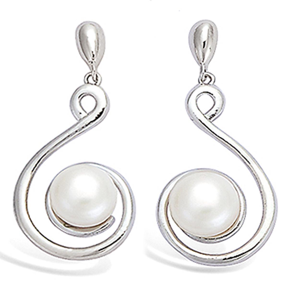 Boucles Argent \'Perla\' ivoire argenté (rhodié) - 30x15 mm - [L4651]