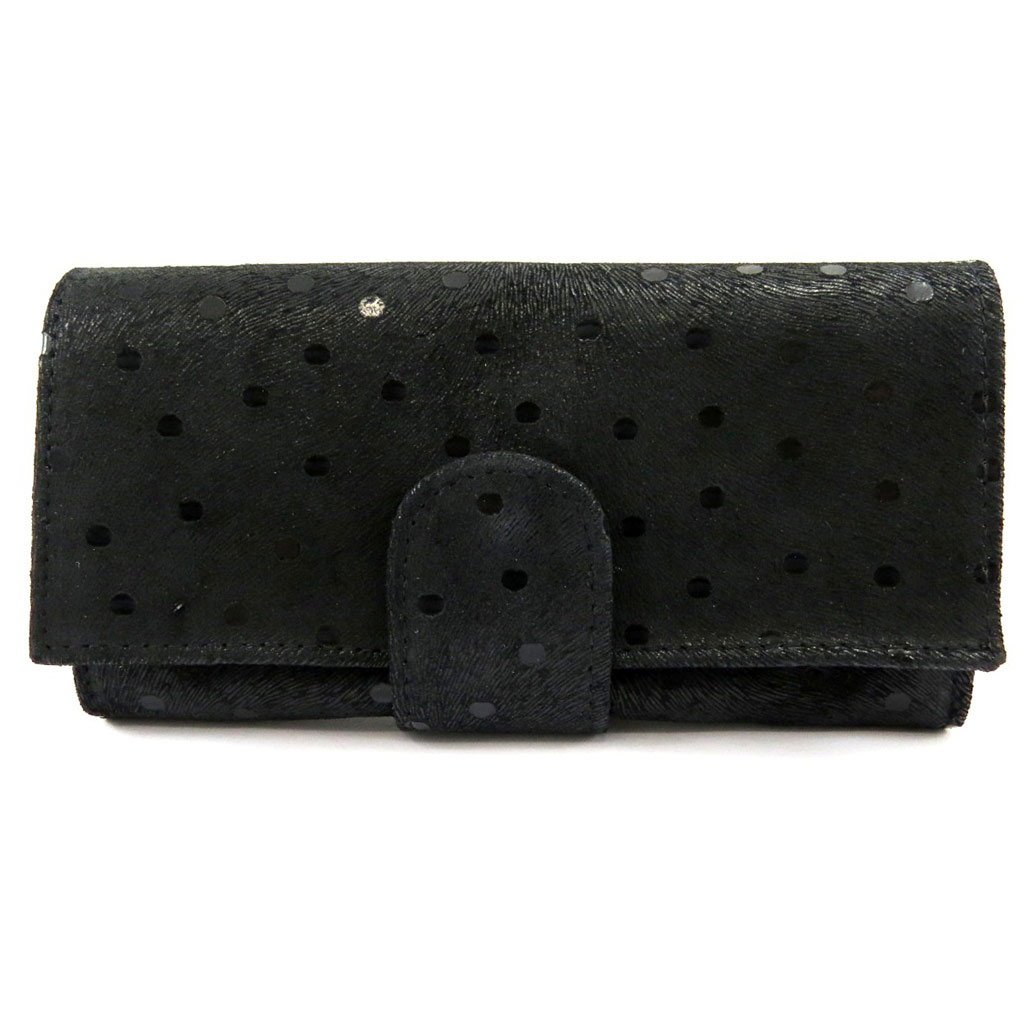 Grand porte-monnaie Cuir \'Frandi\' noir (petits pois) - [L5430]