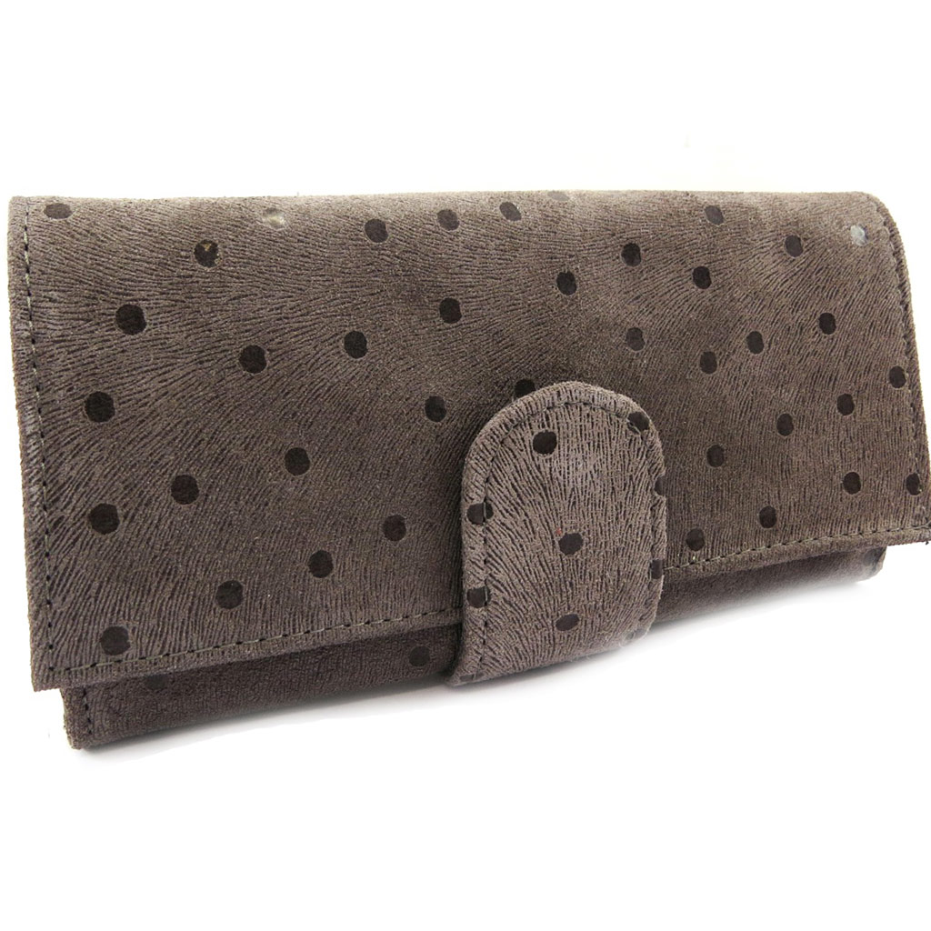 Grand porte-monnaie Cuir \'Frandi\' taupe (petits pois) - [L5431]