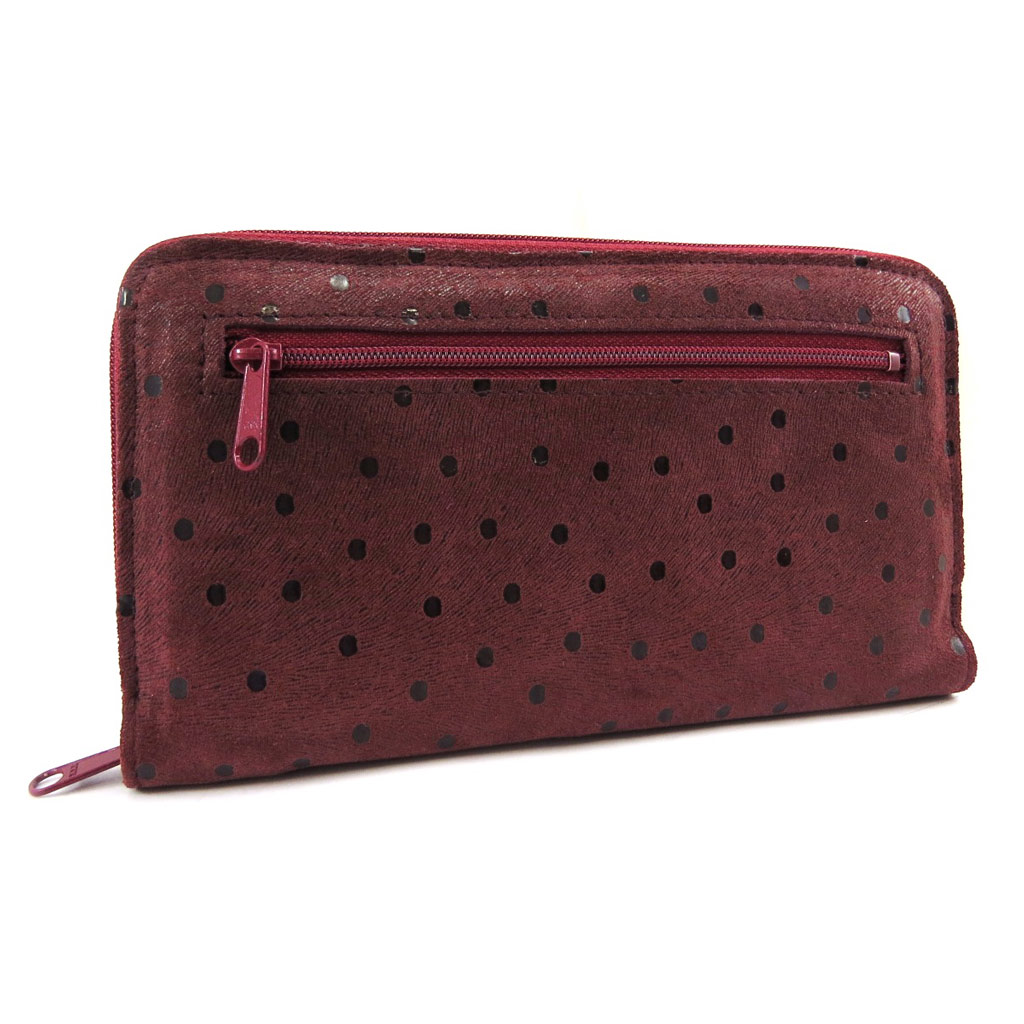 Compagnon Cuir zippé \'Frandi\' bordeaux (petits pois) - [L5438]