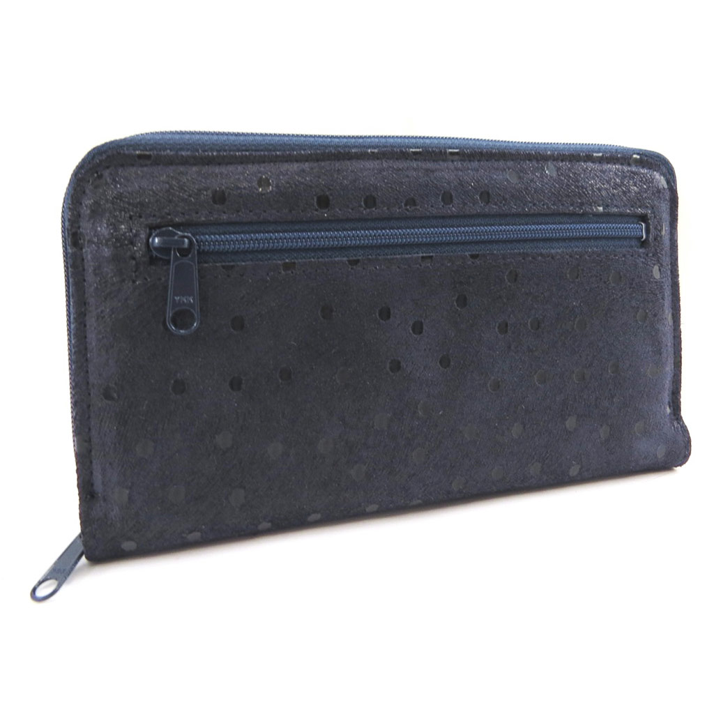 Compagnon Cuir zippé \'Frandi\' marine (petits pois) - [L5440]