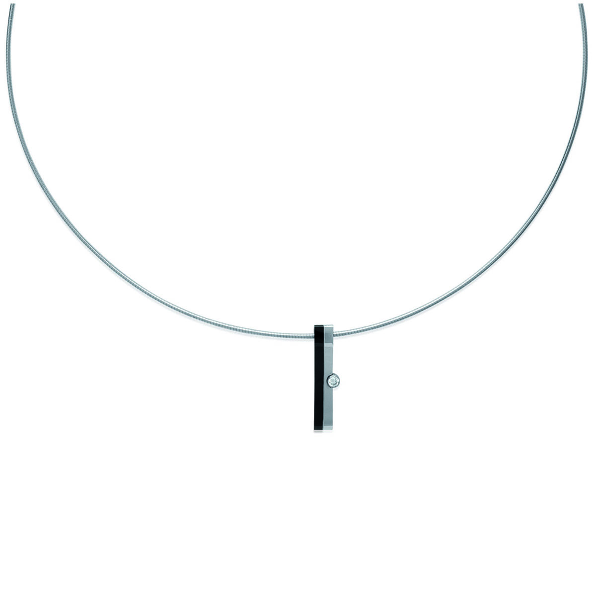 Collier Cable \'Arwen\' noir argenté - 45 cm 27x5 mm - [L5660]